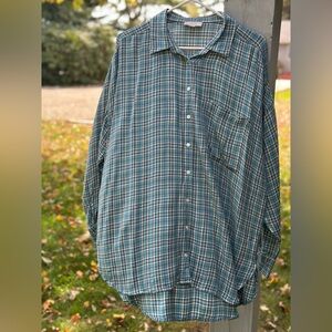 LOFT Aqua blue- Plaid Button Down Shirt- flannel style - Large - sparkly
